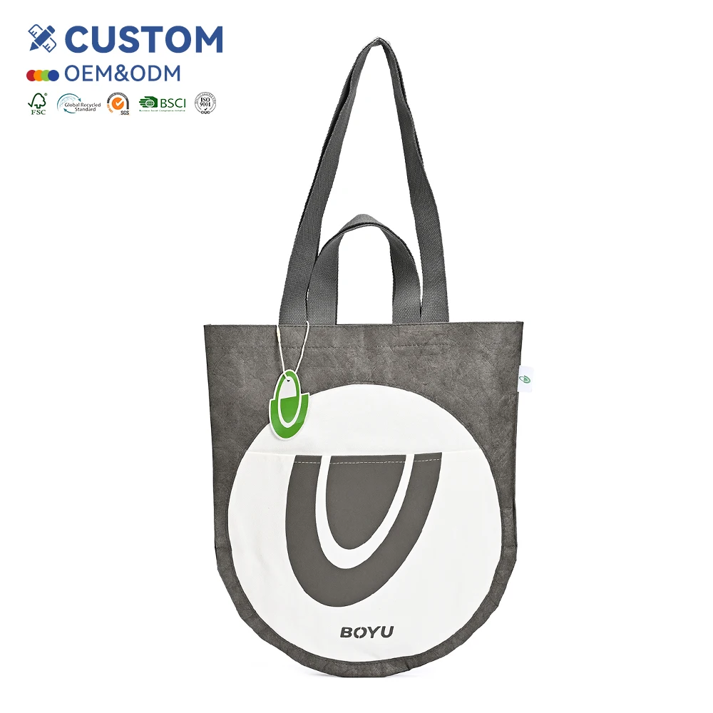 Dupont Paper TYVEK Kraft Single Shoulder Handbag Washable Shopping Bag Custom Logo Eco-Friendly Recycled