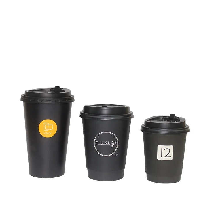 12oz 16oz 20oz Double Walls Coffee Paper Cups With Plastic Lids Coffee Paper Cups For Coffee Shop