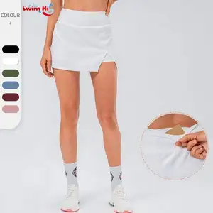 Custom Logo High Waist Ribbed Gym Fitness Active Pencil Tennis Skirt Set Women Quick Dry Golf Built Shorts Ladies Skirts