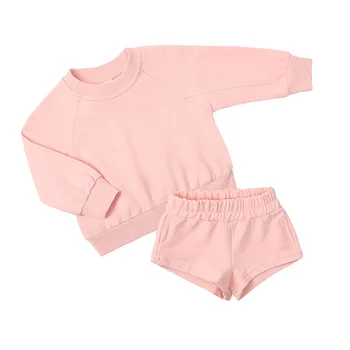 2024 new children's suit boys and girls round neck long sleeve loose sweatshirt shorts two-piece set