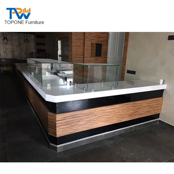 ガラスディスプレイ付き木製デザインコーヒーバーカウンターレストラン