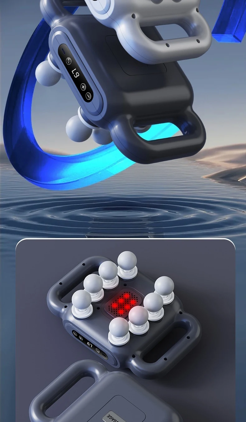 8-Head Liquid Crystal Fascia Gun Hot Compress Massager Deep Percussion Massage Whole Body Muscles Relaxing Waist Back Muscles