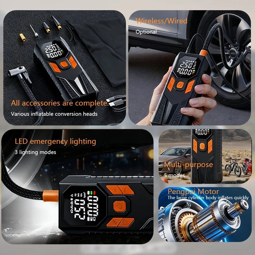 6000mAh Dual Power Supply Mini Portable Wireless Electric Car Tyre Air Compressor Cordless Inflatable Pump Digital Tire Inflator - view 5