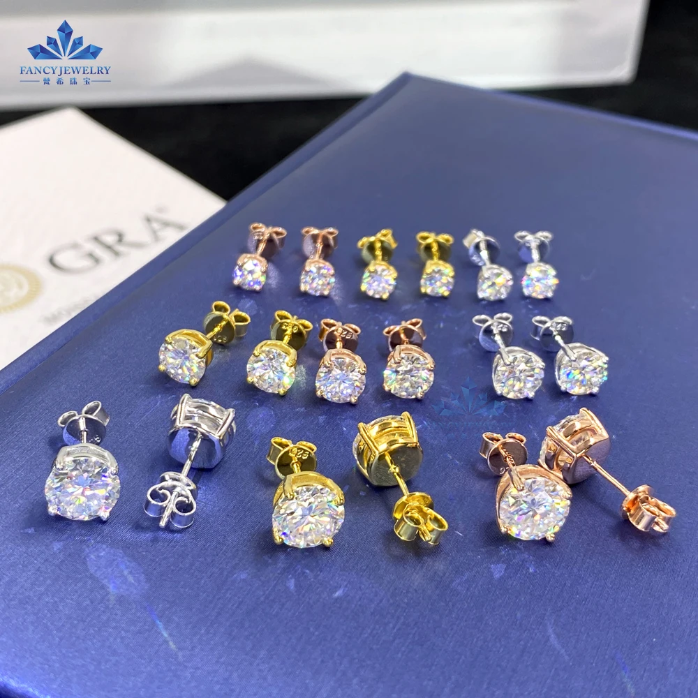 RTS 5mm 8mm Round D VVS Moissanite Diamond Earring Butterfly Buckle  Back White Black Blue Red Purple Diamond Stud Erring