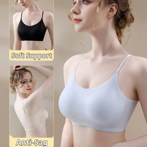 Women's Plus Size Wire-Free Seamless Breathable Full Cup Bras High Elasticity Solid Pattern Spaghetti Straps Adjustable Skin