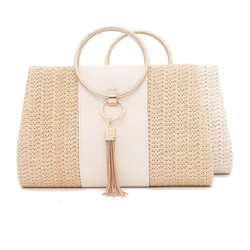 New Fashion Vintage Large Capacity Straw Handbag Tassel Woven Ladies Hand Bag Simple Crossbody Bag