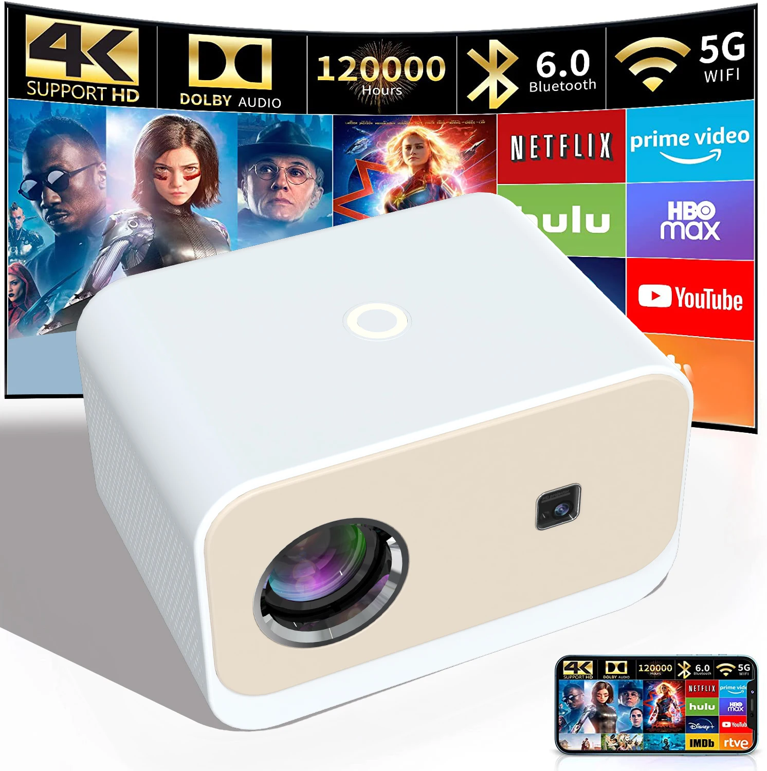 A11 4K Electric Focus Projector - 1080P HD Home Theater Projector
