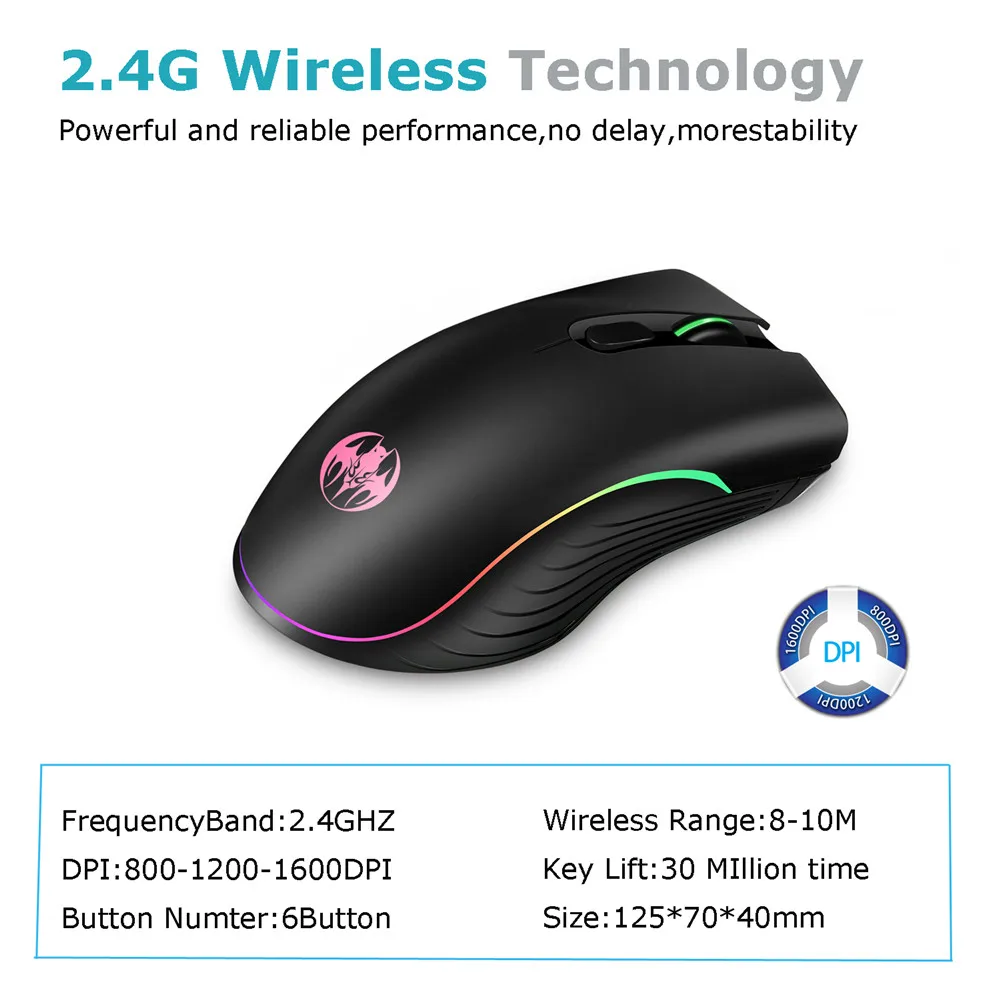 RGB Back Light Rechargeable Optical Mice Gamer Maus Wireless Gaming Mouse