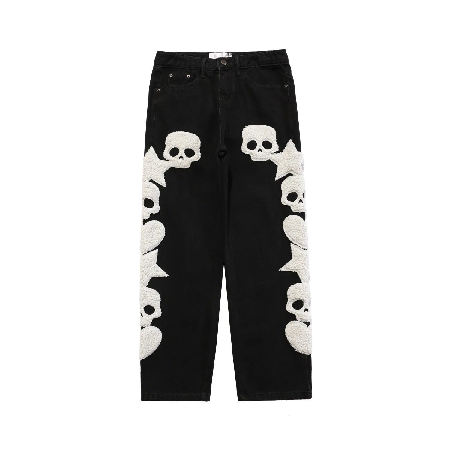 Hip Pop Skeleton Chenille Embroidery Casual Custom Denim Pants Fabric Male Denim Jeans Man Men's Jeans Men