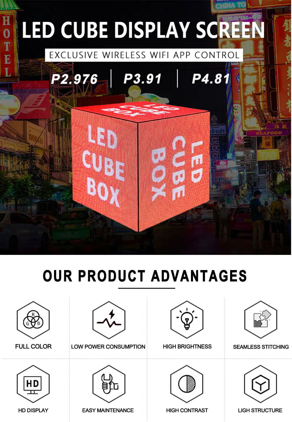Hd P2 P2.5 P2.976 Cube Led Screen Pillar Led Display Outdoor Globe Shape Led Screen Rubik's Cube Led Screen