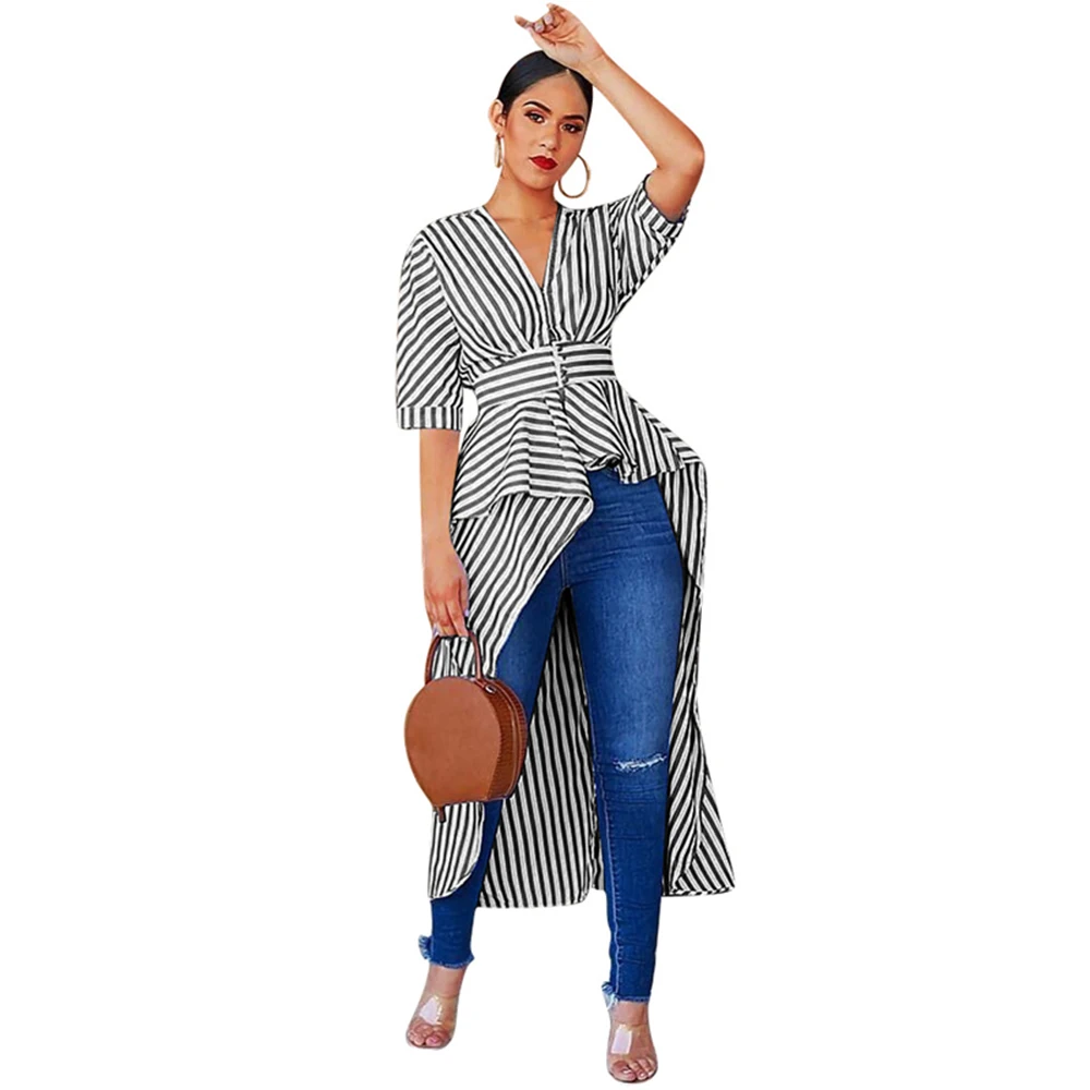 2019 Striped Hi-low Long Women Designer