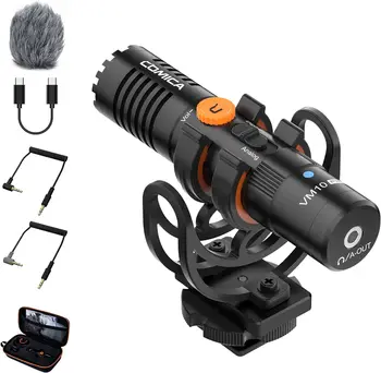 Comica VM10 PRO Universal Video Microphone - Adjustable Gain, USB C Digital Output, Monitoring - Shotgun Mic for Camera