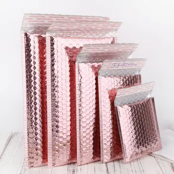 Custom Printed Metallic Foil Rose Gold Plastic Envelopes Mailing Padded Poly Bubble Mailer Bag