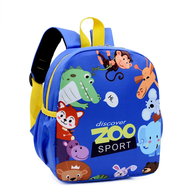 Hot Designers' Cute Blue Cartoon Backpack for Kids Waterproof School Bag Zipper Closure Made Oxford Polyester for Books