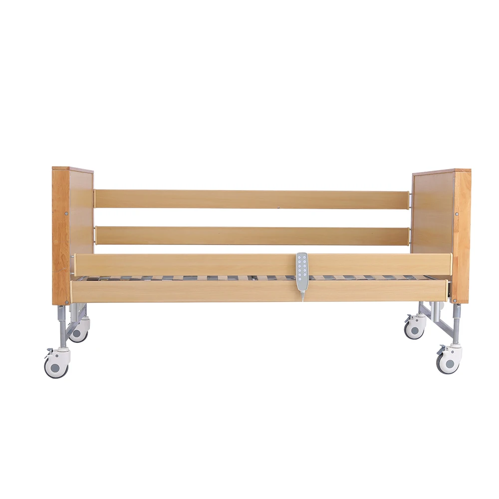 Wood Headboard Three Function Electric Hospital Bed - Iron Rail Adjustable Bed with Training Stand Attachment 3