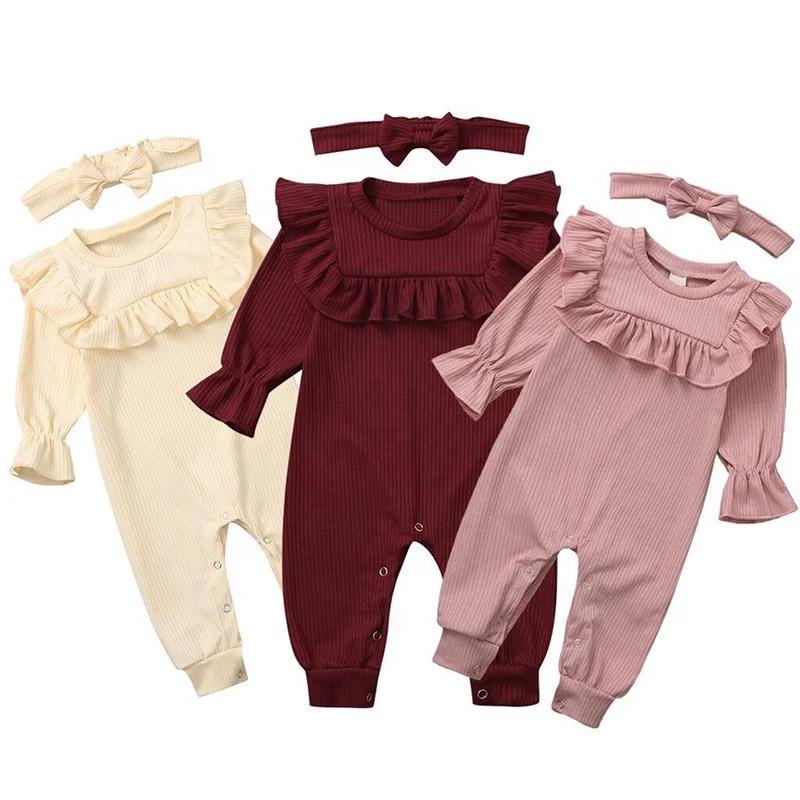 Baby Solid Color Flounce Crawling Suit - fgq3085