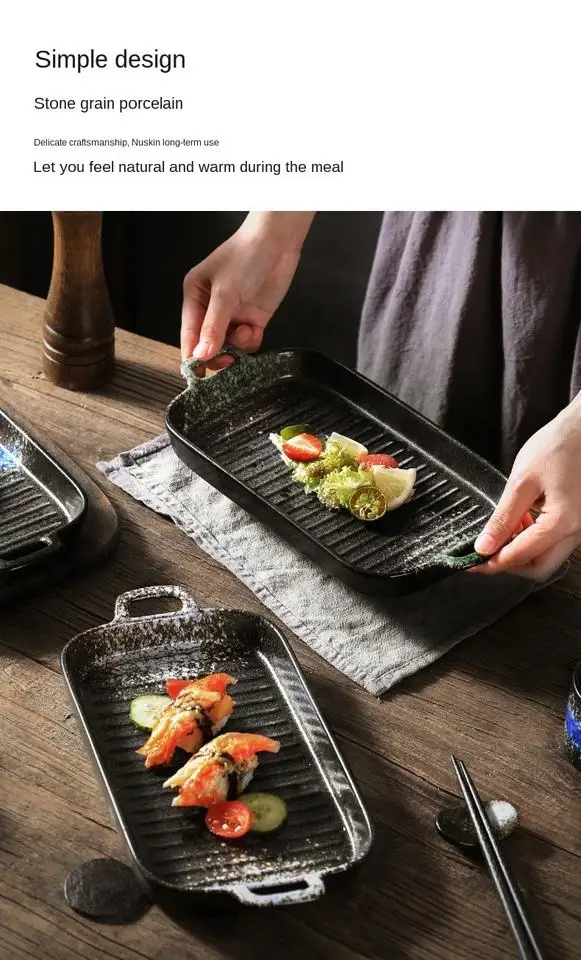 Baking Japanese Baking Pan Ceramic Plate Retro Simple Oven