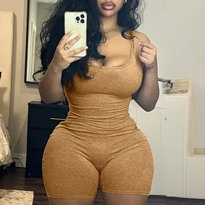 Viviblook C319RP01 Solid Bodycon Cami One Piece Scrub Jumpsuit Rib Knit Romper Gym Fitness Jumpsuit Woman Basic Tight Rompers