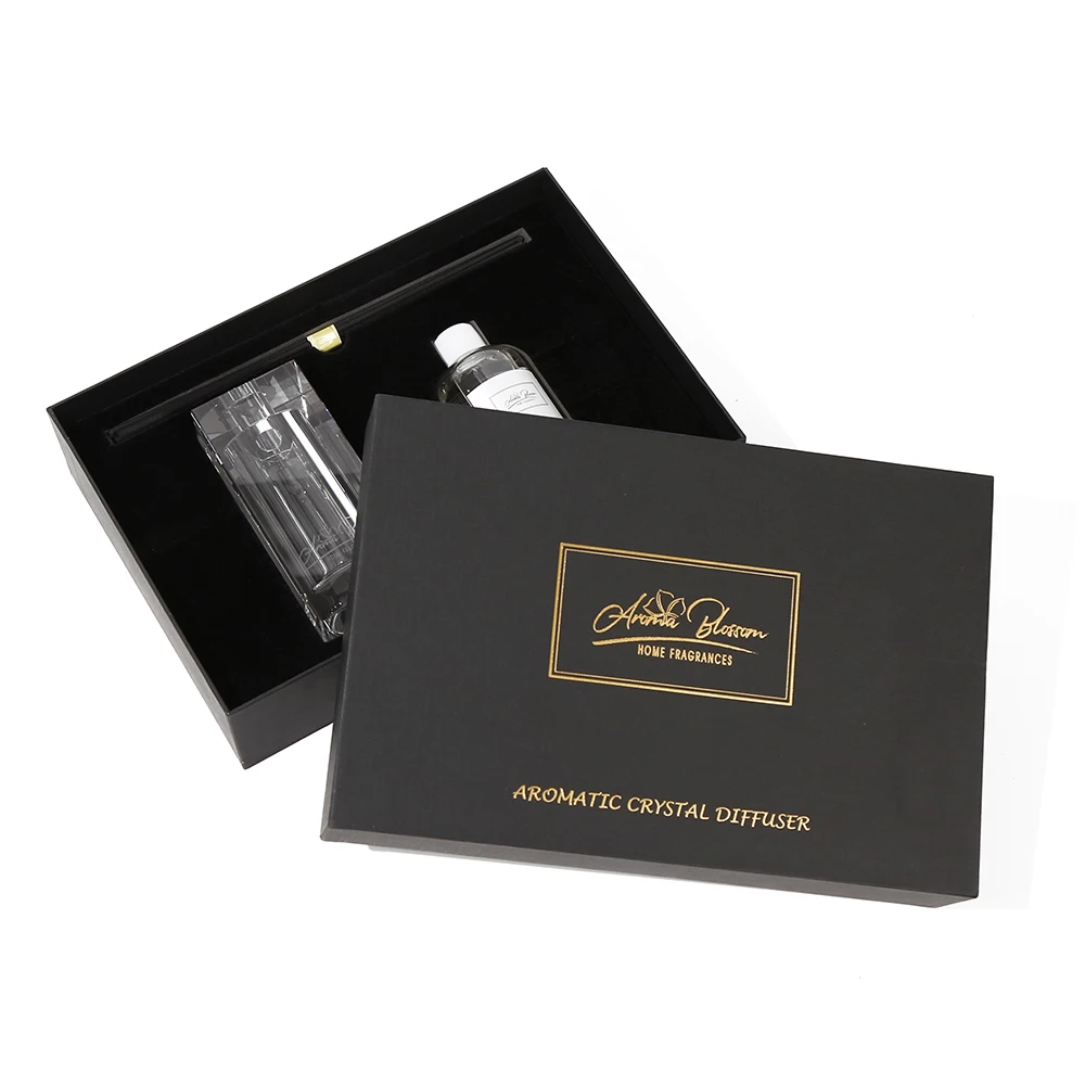 product perfect crystal bottle reed diffuser gift set  premium wood lid glass bottle  rattan sticks holiday home  office decor gift-8