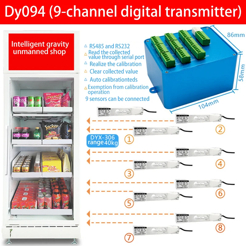 Unmanned vending machine 9 in one 3 6 9 16 Multi channel Digital  RS485 RS232 weighing transmitter load cell amplifier