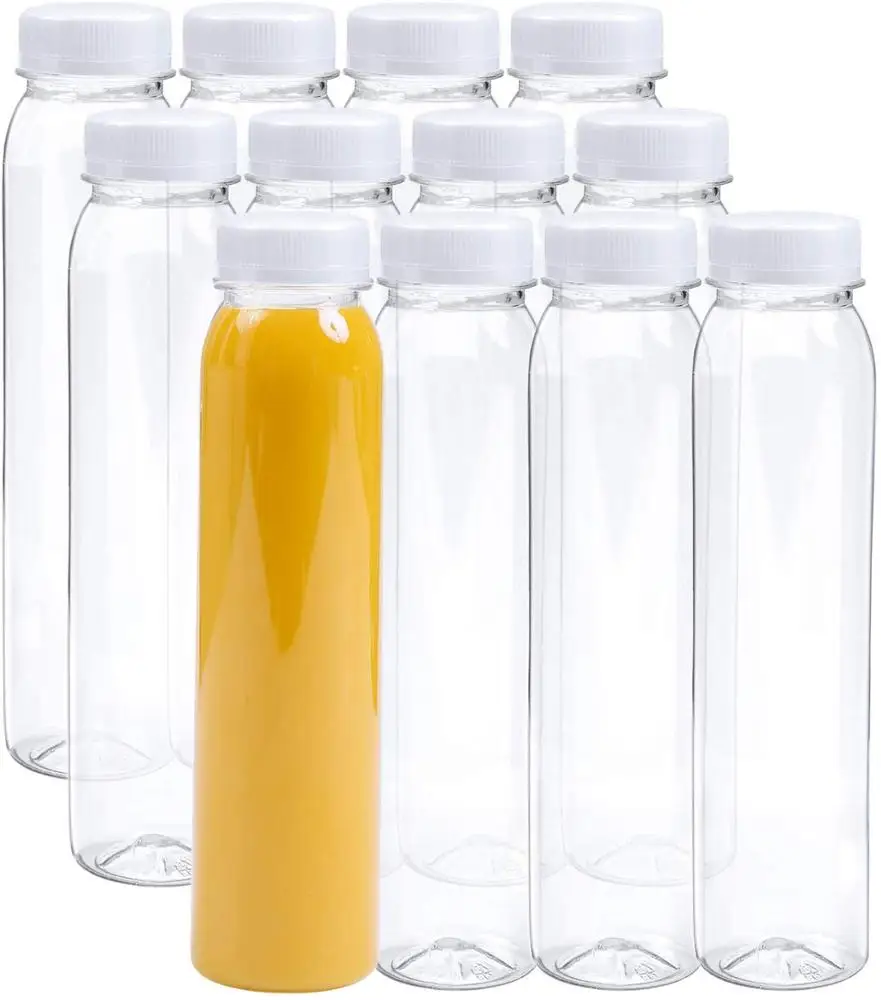 16 Oz 1 Pint Empty Clear Round  PET Plastic Juice Bottles With Tamper Evident Caps