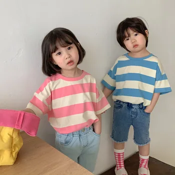 New Korean Summer Children's Clothing Striped T-shirts for Boys Girls and Babies Cute Korean Style Sailor Short-sleeved Tops