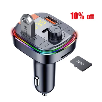 QC3.0 & 7 Colors LED Radio Adapter Music Player Hands-Free Bluetooth Car Kit Car MP3 Player, Bluetooth FM Transmitter