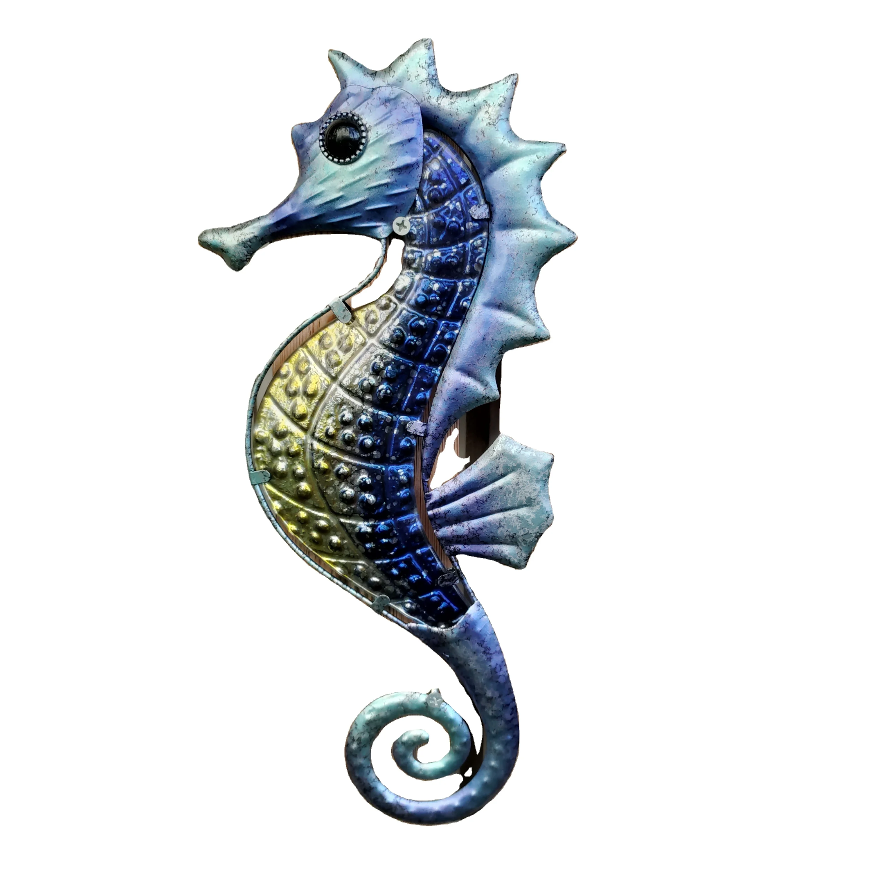 Wall Art Blue White Marine Series 3D Metal And Glass Seahorse Wall Art