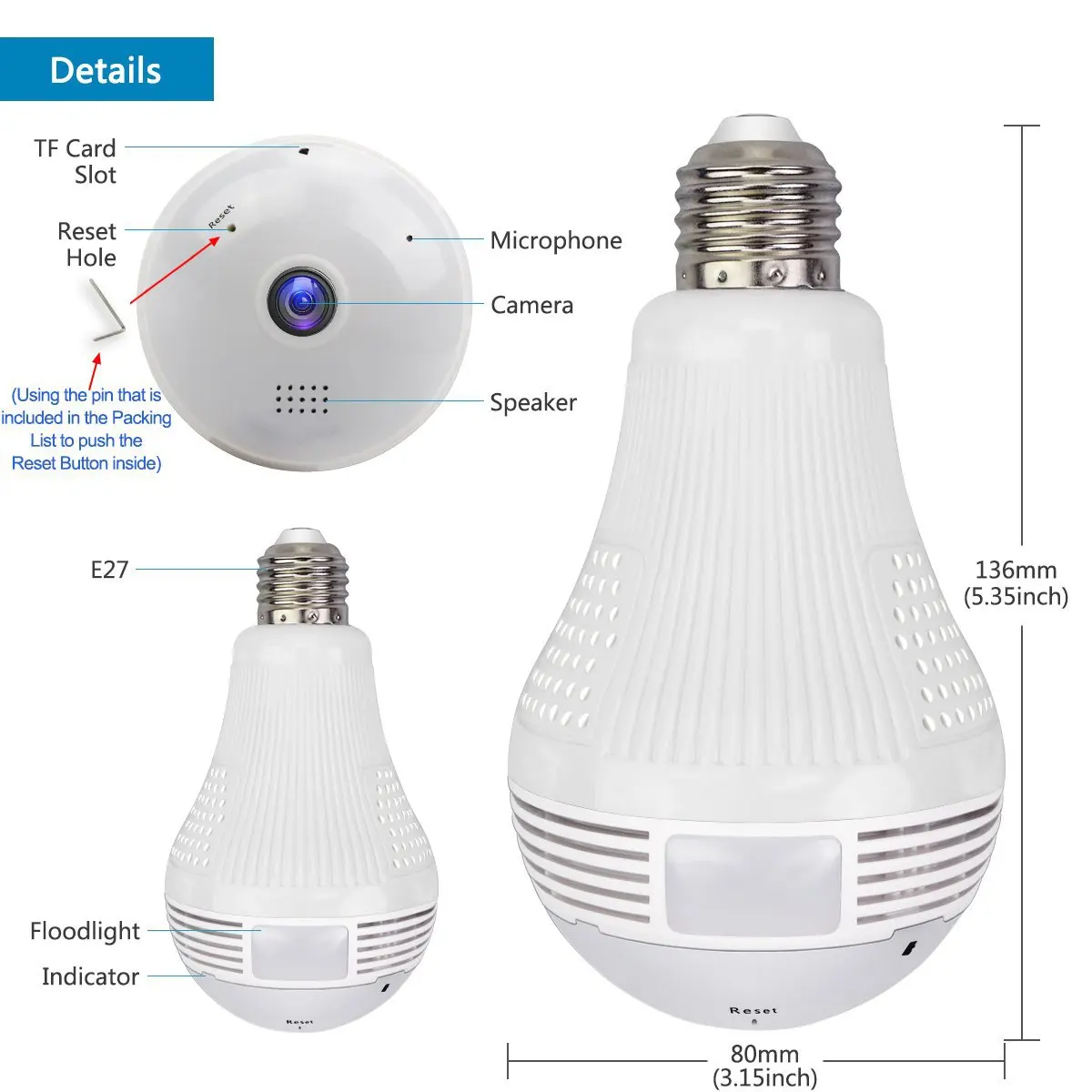 Security Camera APP Control Wireless CCTV Monitor WIFI Monitoring Bulb 1080P WiFi IP Camera Bulb LED Light 360 Degree Fisheye