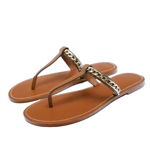 Custom Metal Chain Designer Shoes square Sandals for Women and Ladies Flat slippers Luxury Sandy Beach Femmes Fashion Flip Flops