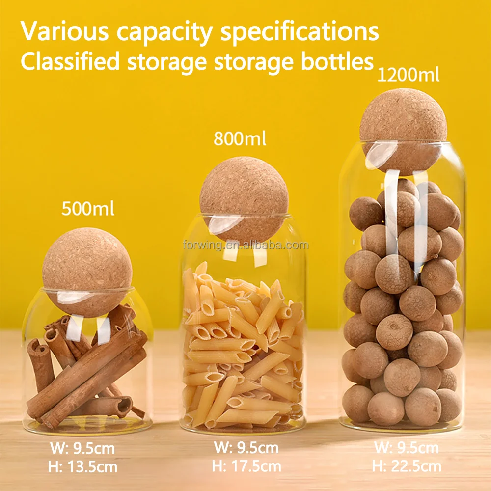 High Quality Spice Jar Kitchen Food Storage Containers Set Bottle Glass Jar With Cork Ball Lids details