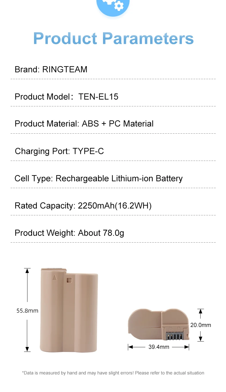 7.2V 2250mAh TEN-EL15 Digital Batteries With Type-C ENEL15 Lithium ion Battery for Nikon D500 D600 D610 D7100 D800 D800E Cameras manufacture