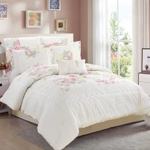 KOSMOS Factory Embroidery Lace Luxury Queen Size Polycotton Quilted Comforter Set