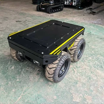 Small All-Terrain Electric Four-Wheel Drive Unmanned Ground Vehicle (UGV) Robot with Rubber Tracks for Cargo Transport