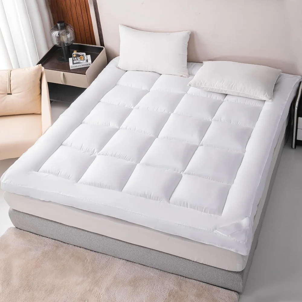 Washable Mattress Topper Hollow Fibre Filled 10cm Thick Bed Topper with Elastic Straps