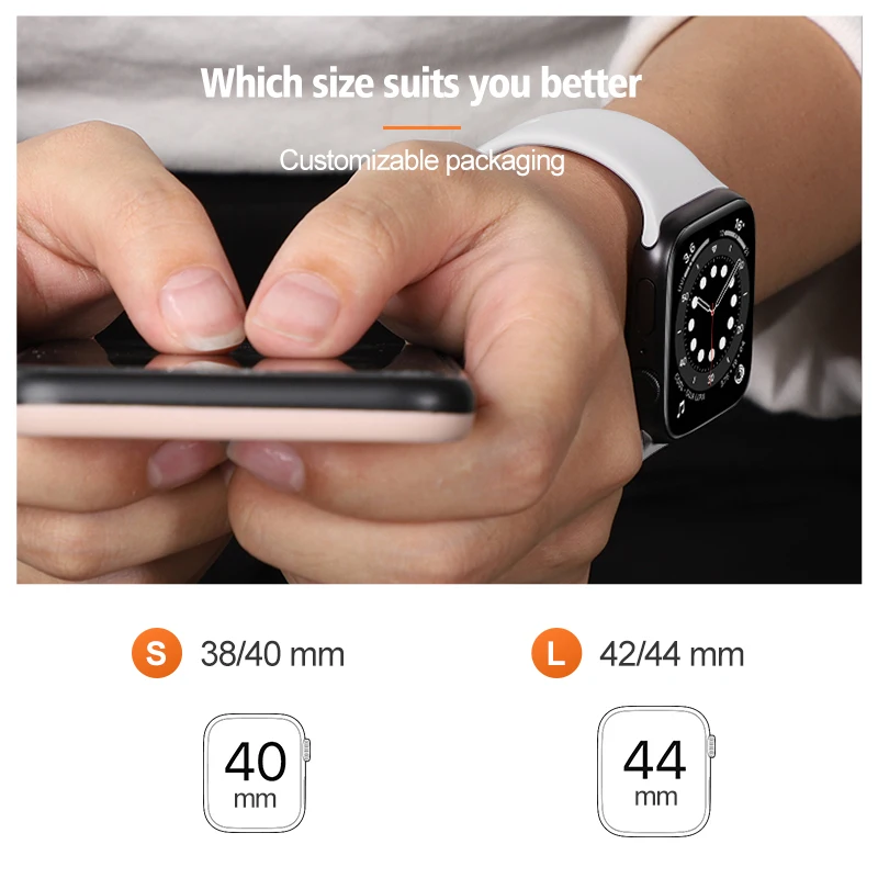 Спортивные силиконовые ремешки EAMIRUO на заказ, подходят для Apple Watch, черный ремешок для часов серии 6 5 4 3 2 1, сменный ремешок