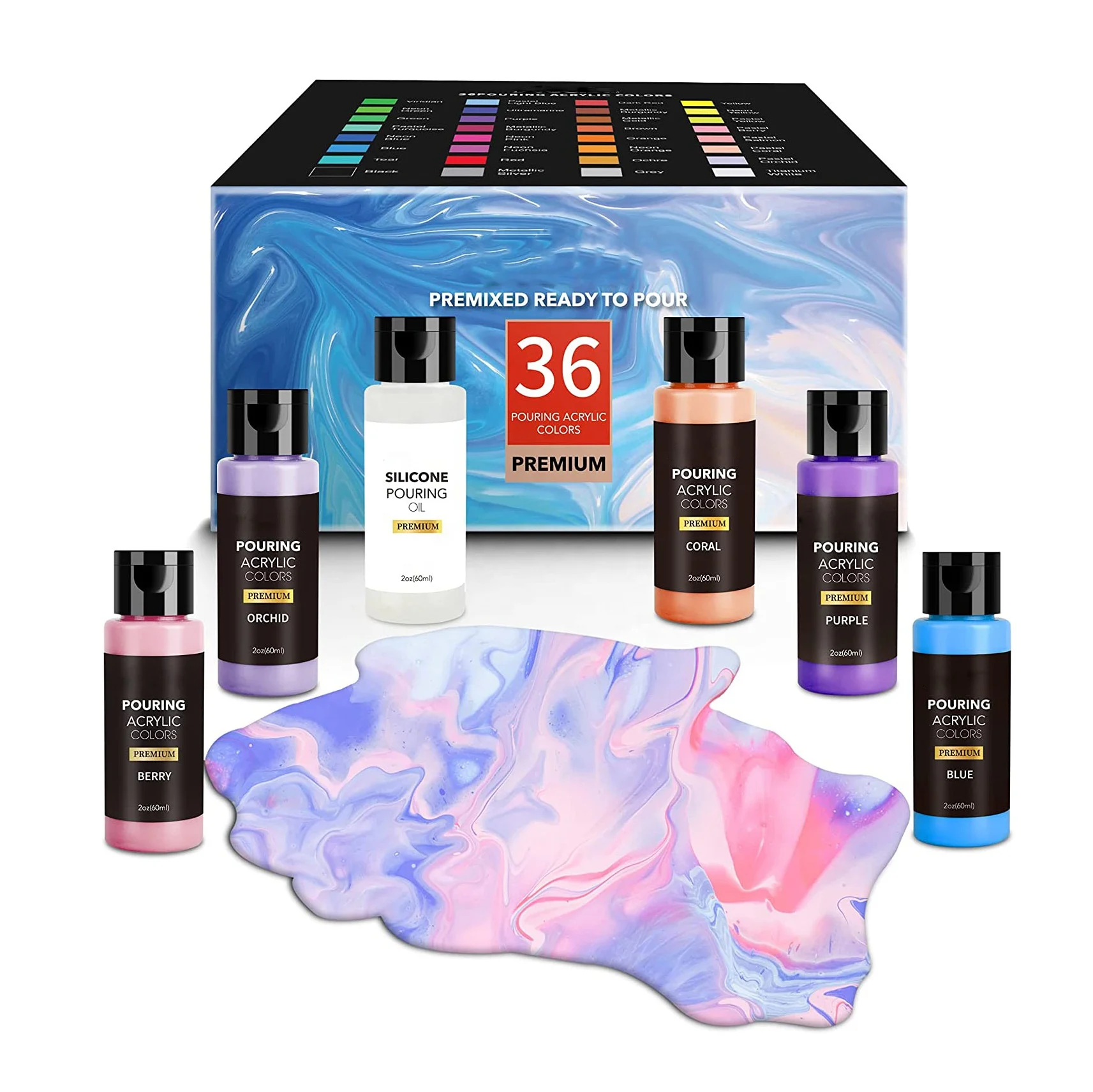 60ml 100ml High Flow Acrylic Fluid Pouring Paint Set No Mixing Needed Art  Supplies for Canvas,Glass,Paper,Wood,Tile,and Stones