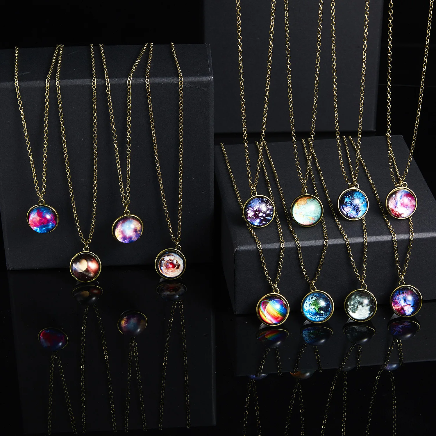 Wholesale Fashion Galaxy Nebula Cosmic Luminous Retro Pendant Necklaces Creative Cosmic Starry