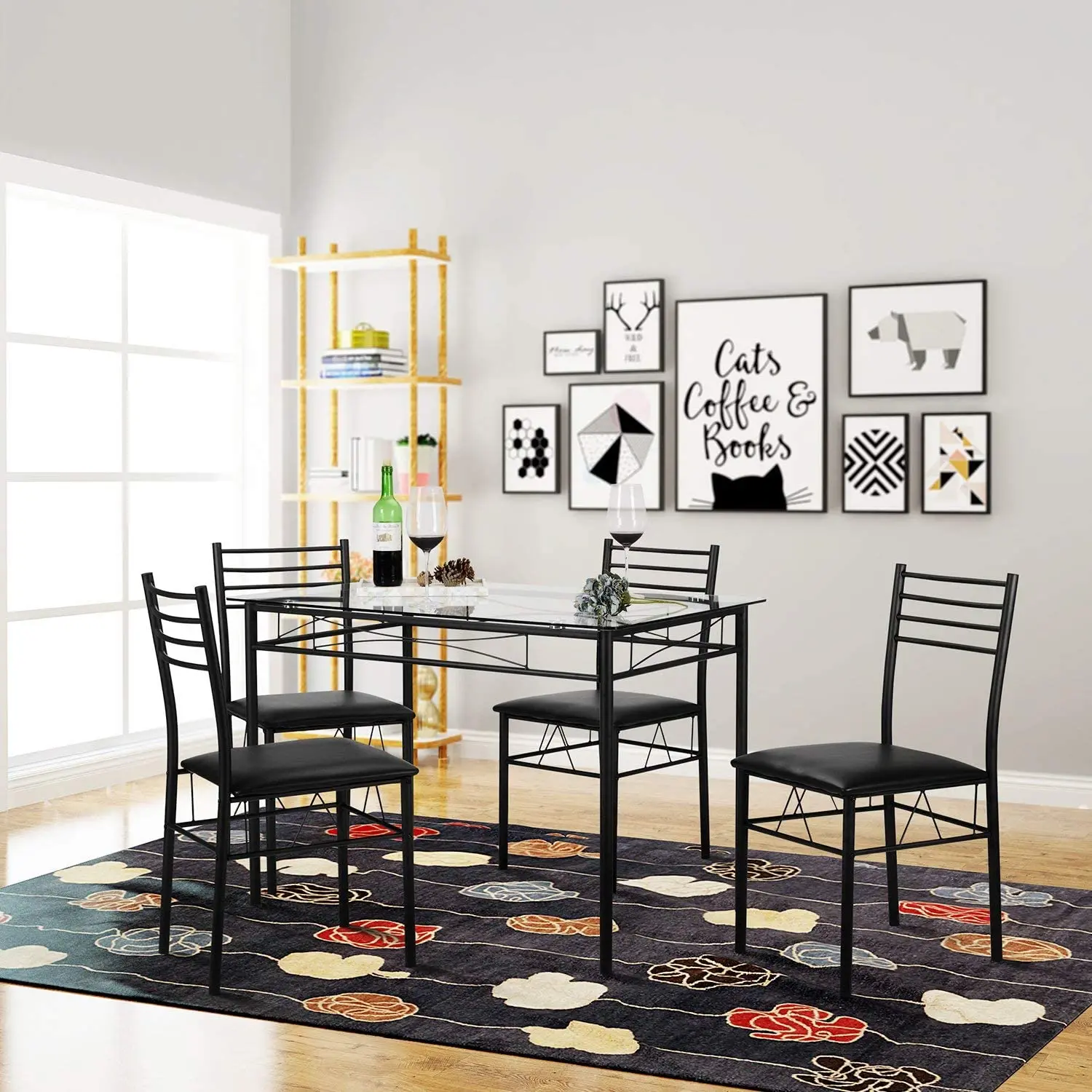 Dining Table with 4 Chairs 4 Placemats Included, practical furniture for home ,glass material