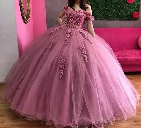 Qd1516-vestido De Quinceañera Con Hombros Descubiertos Para 15 Fiestas,Moda  3d,Apliques De Flores,Vestido De Cumpleaños De Cenicienta,Oferta - Buy  Diamante Vestido De Quinceanera,Vestido De Baile De Graduación Vestidos,Caliente  Rosa Vestidos De 