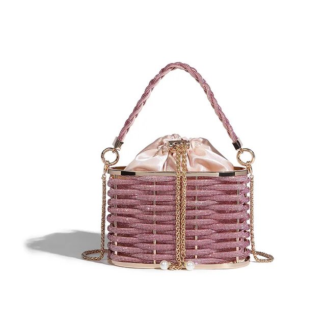 Metal hollow woven handbag women 2024 spring/summer new rhinrhinole bird cage chain bucket crossbody bag