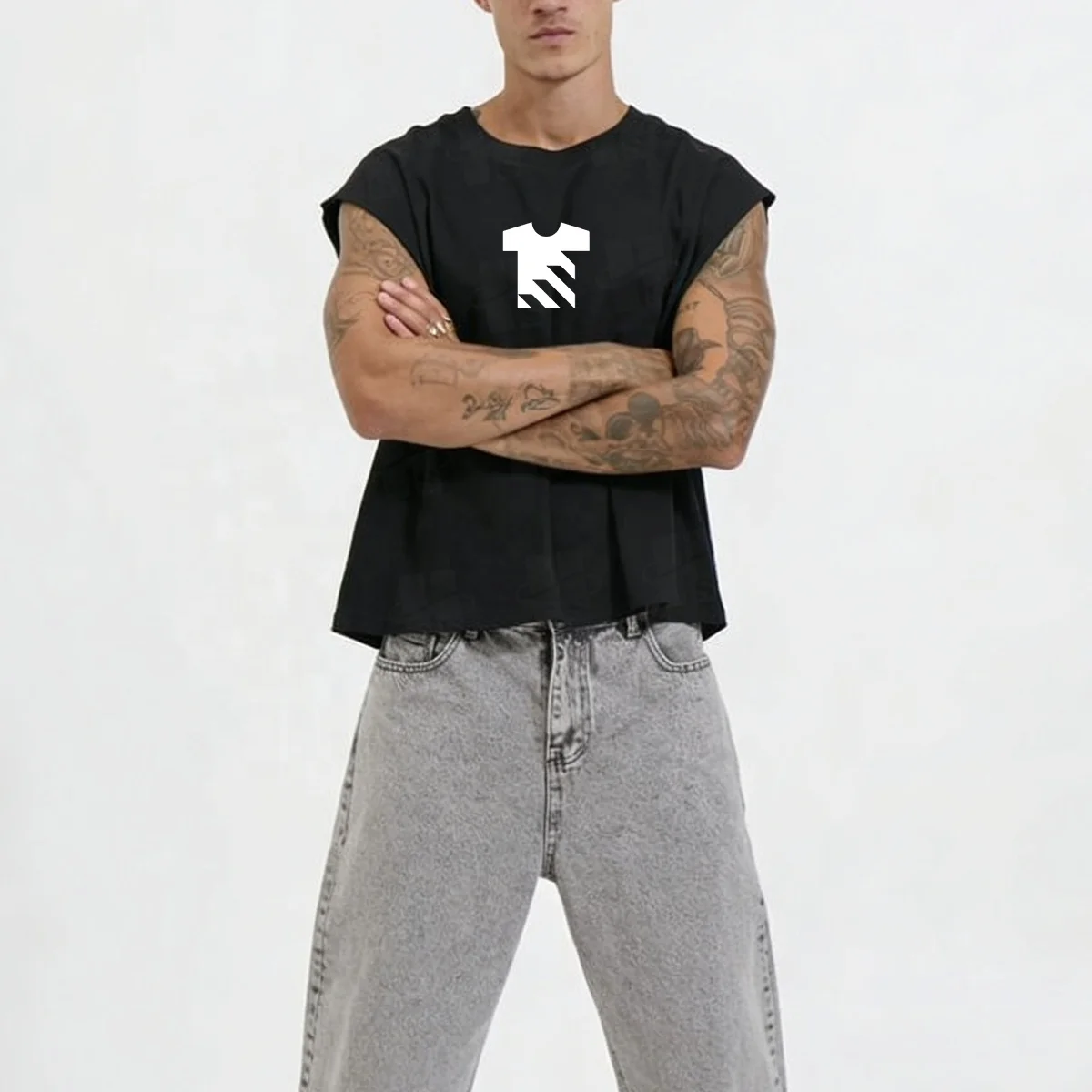 Wholesale Men’s Crew Neck Cut-Off Sleeves Cotton T Shirt Cut Off Sleeveless Oversize Boxy T Shirts Cropped Tank Top Men