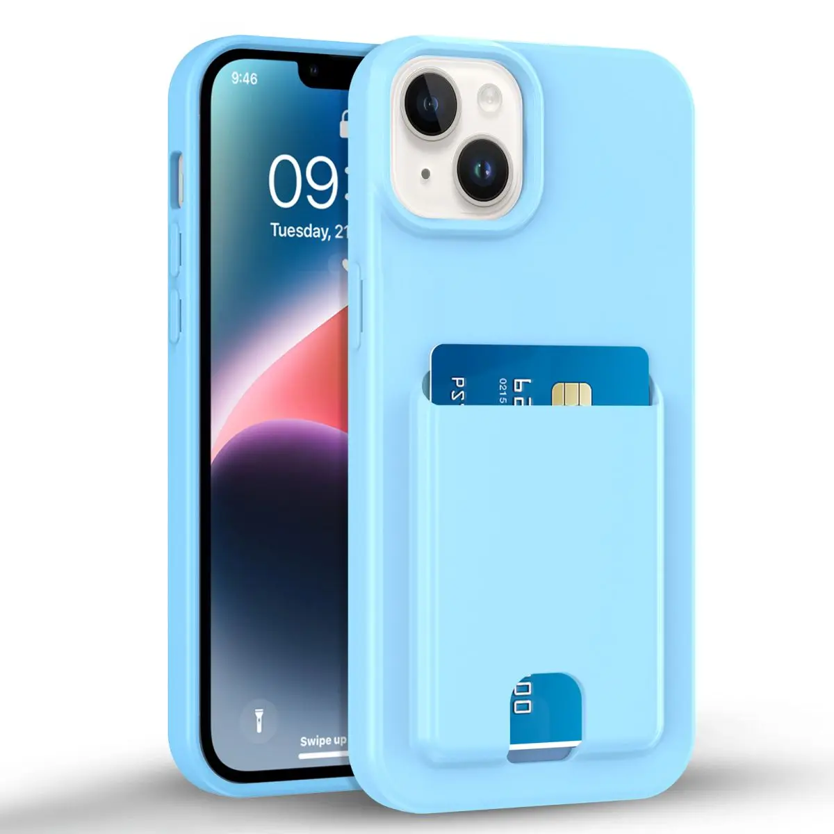 Blue card holder Phone case Four-corner anti-drop for iPhone 14 HWC16