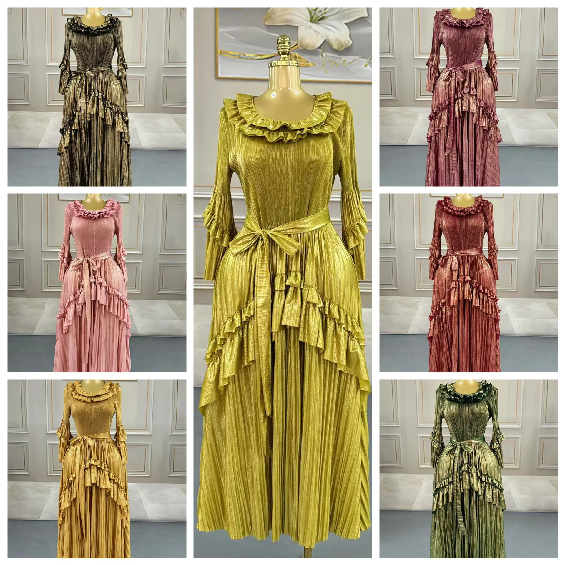 Wholesale American High-End Luxury Women's ummer Dress Waist Casual Chic Long kirt,2 Pieces