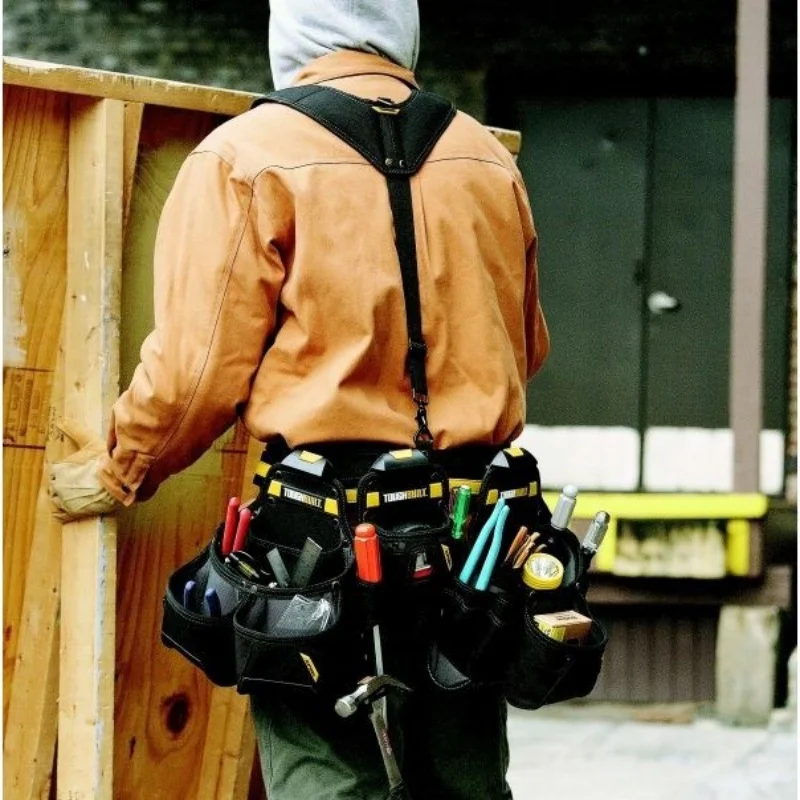 BSCI Tool Belt with Strap Adjustment Carpenter Construction Tool Pouch Bag with Hammer Holder/Large Capacity