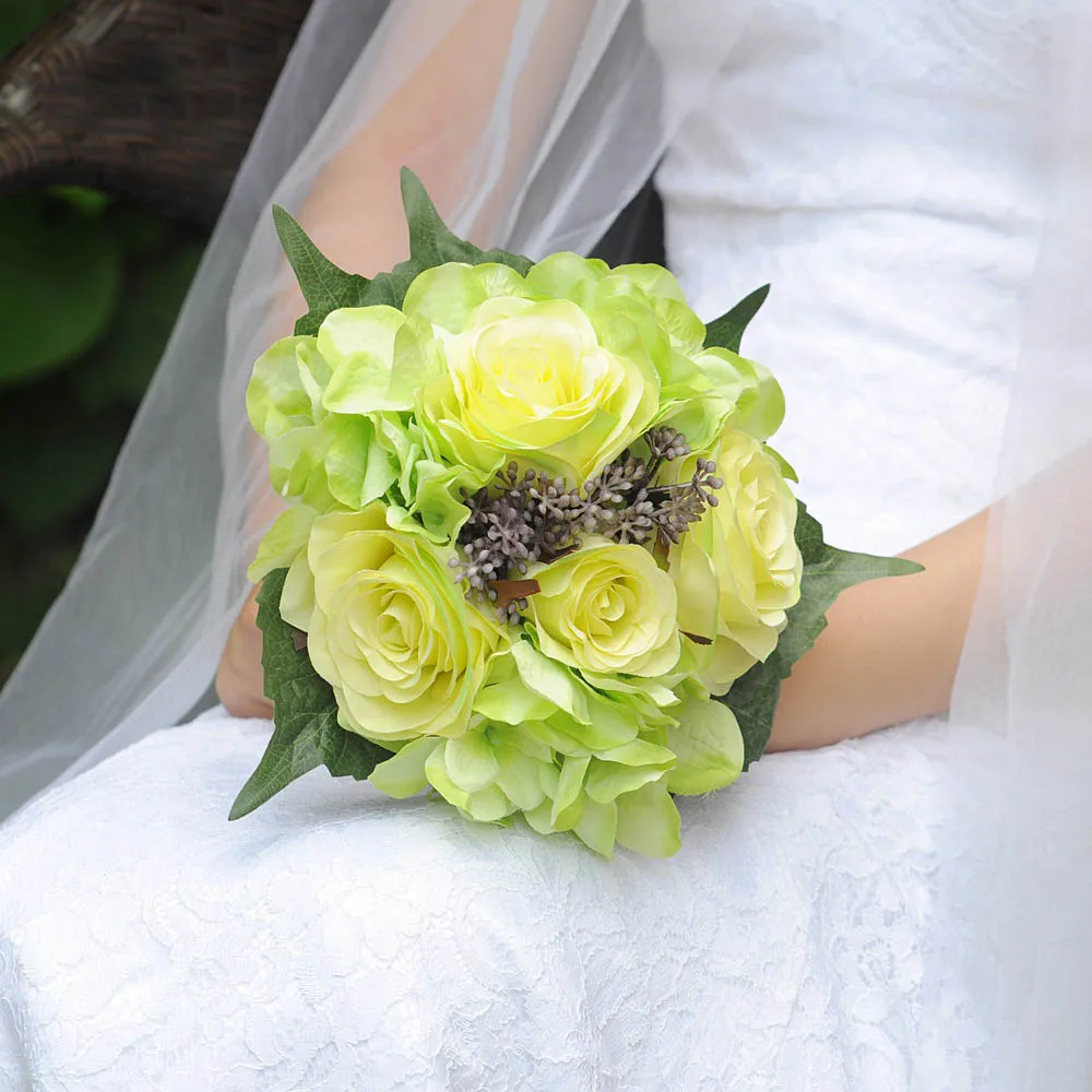 ychon bride holding bouquet simulation plant