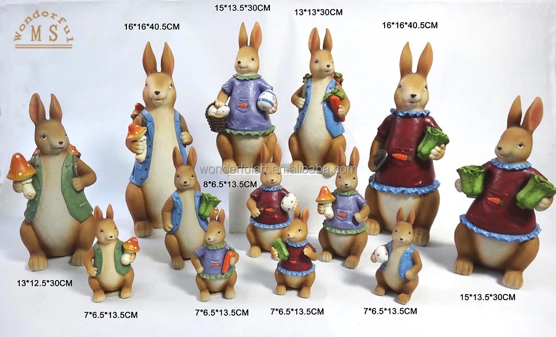 Resin rabbits figurine polistone small animal statue bunny egg for home desktop decoration