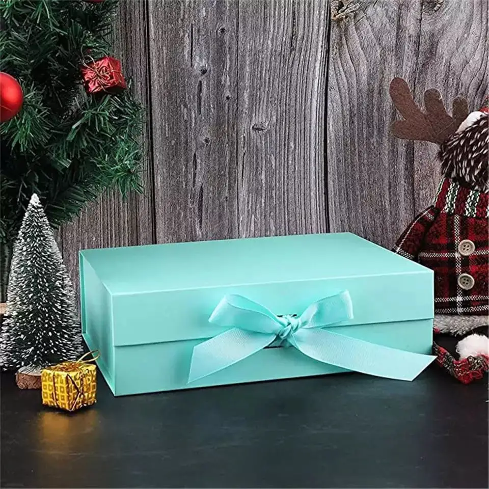 Подарочная коробка с бантом, Магнитная флип-упаковка, жесткая лента, свадебные картонные коробки, складная коробка с бантом