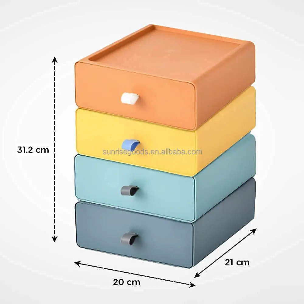 Plastic Storage Drawers Stackable Desktop Organizer Box 3drawer Set