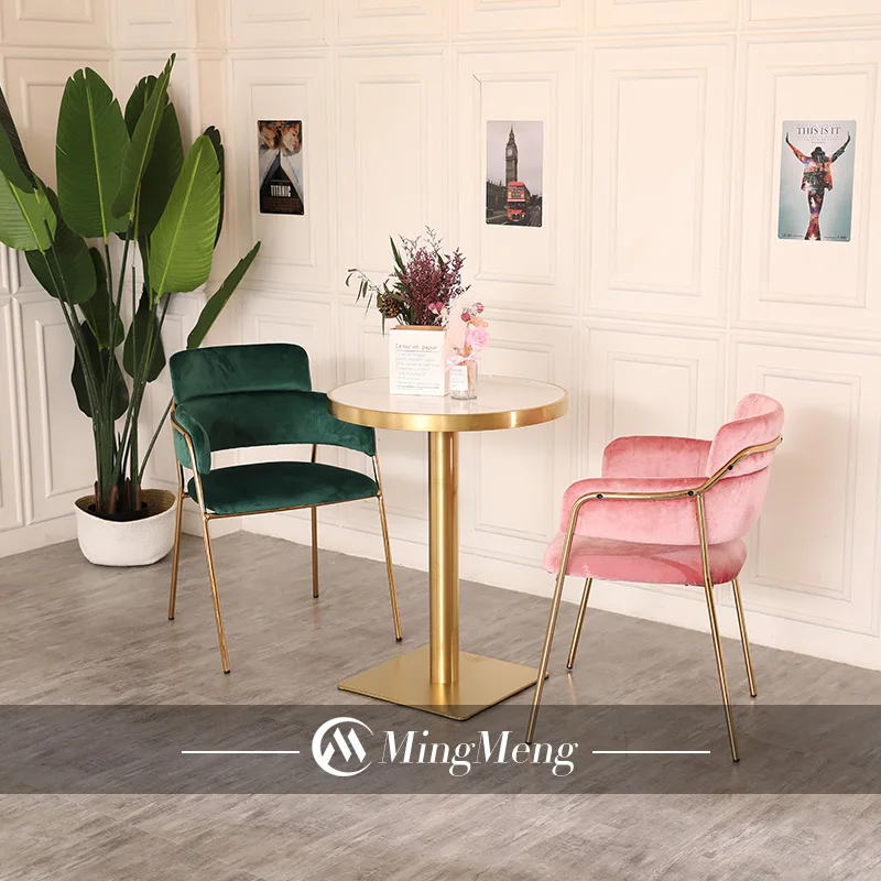Restaurant Tables and Chairs With Customized Order Pink Green Light Luxury Restaurant Furniture Mingmeng Velvet Dining Chairs